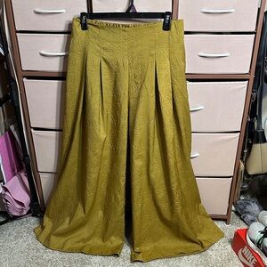 Mustard Wide-Leg Pleated Pants